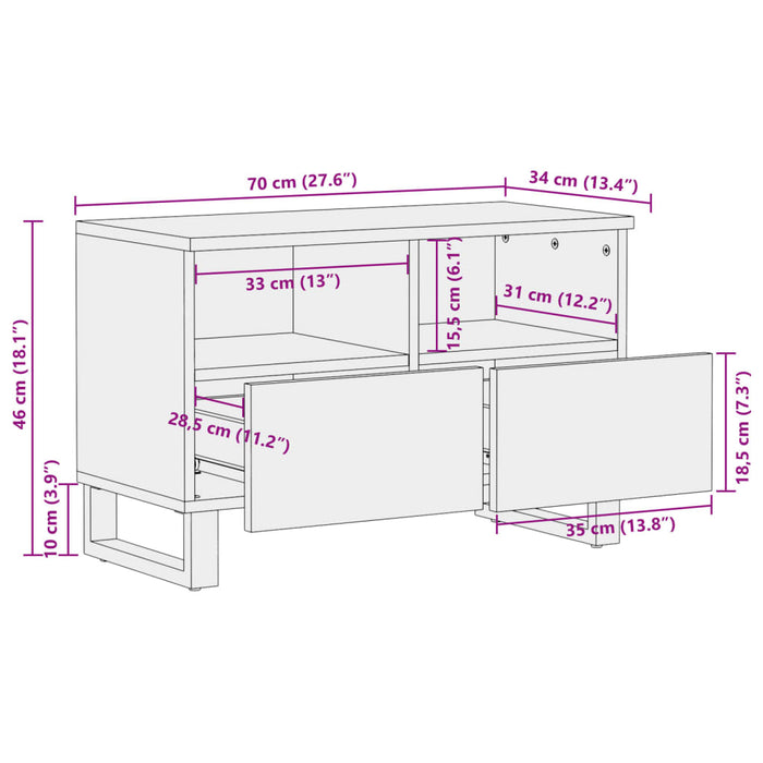 Тумба под телевизор 70x34x46 см из массива дерева Rough Mango