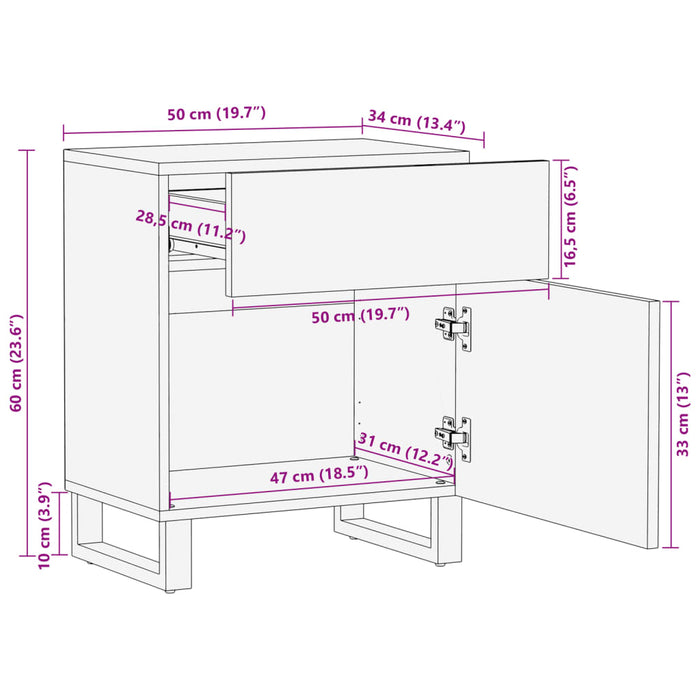 Bedside Cabinet 50x34x60 cm Solid Wood Rough Mango