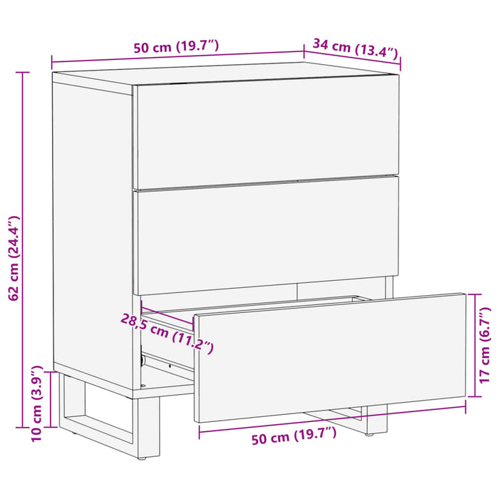 Bedside Cabinet 50x34x62 cm Solid Wood Rough Mango