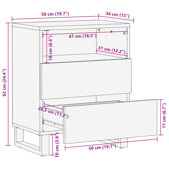 Bedside Cabinet 50x34x62 cm Solid Wood Rough Mango