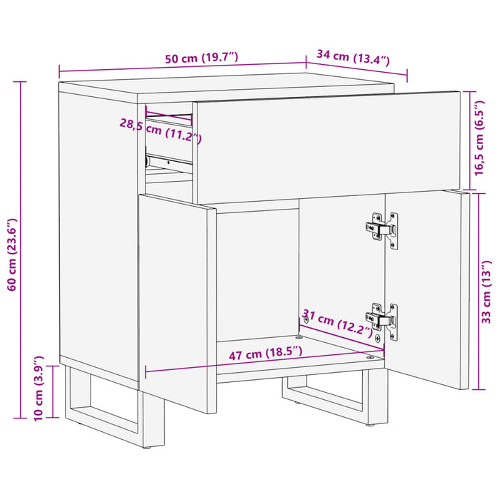 Bedside Cabinet 50x34x60 cm Solid Wood Rough Mango