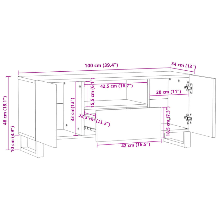 TV Cabinet Brown 100x34x46 cm Solid Wood Mango