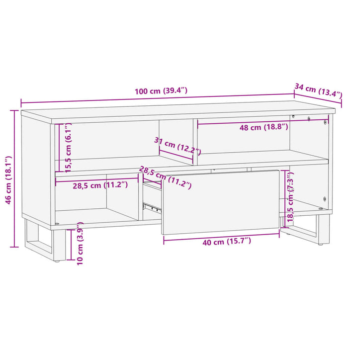 TV Cabinet 100x34x46 cm Solid Wood Rough Mango