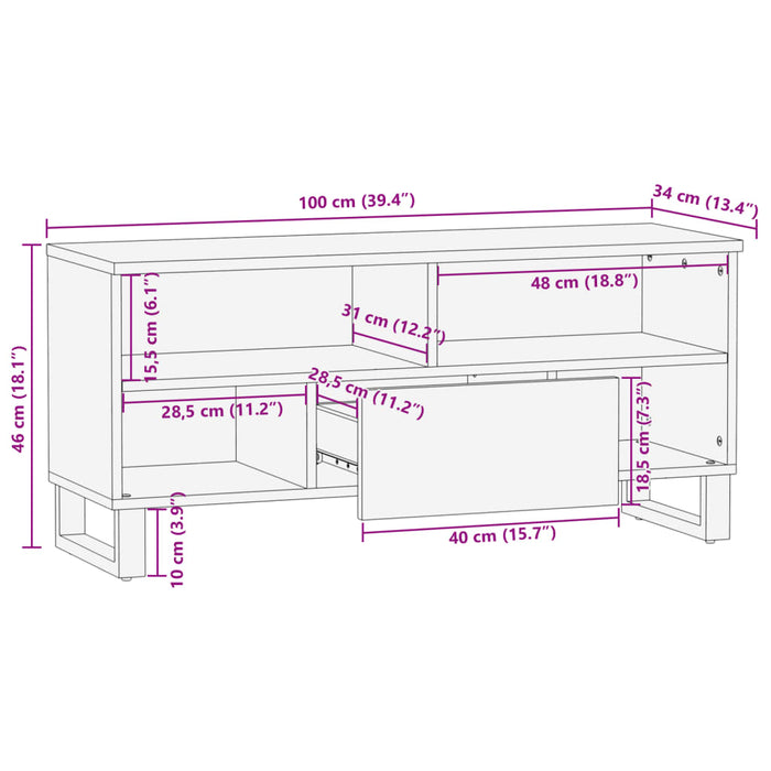 TV Cabinet 100x34x46 cm Solid Wood Mango