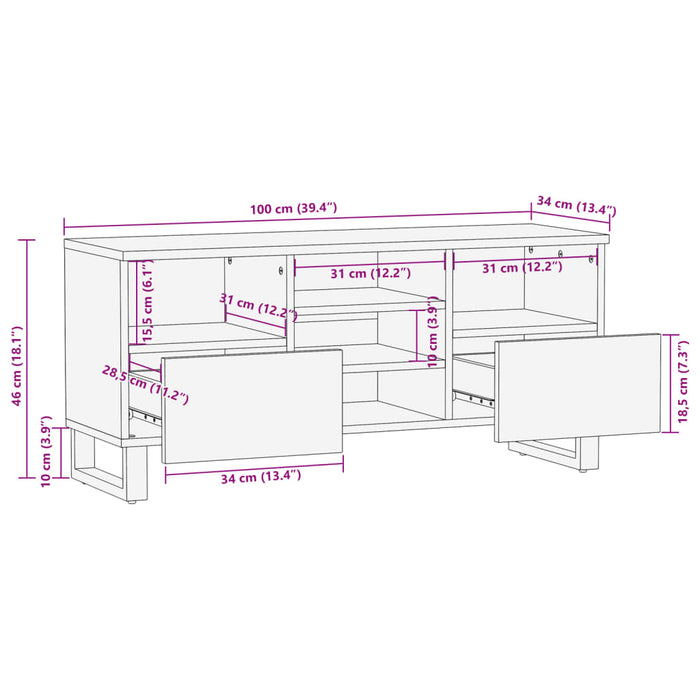 TV Cabinet 100x34x46 cm Solid Wood Rough Mango