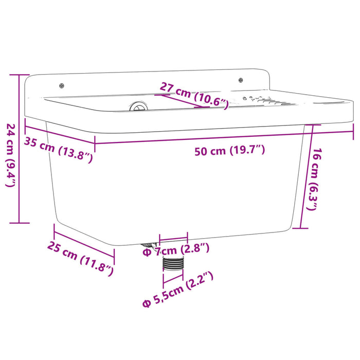 Sink Washbasin for Wall Mounting White 50x35x24 cm Resin