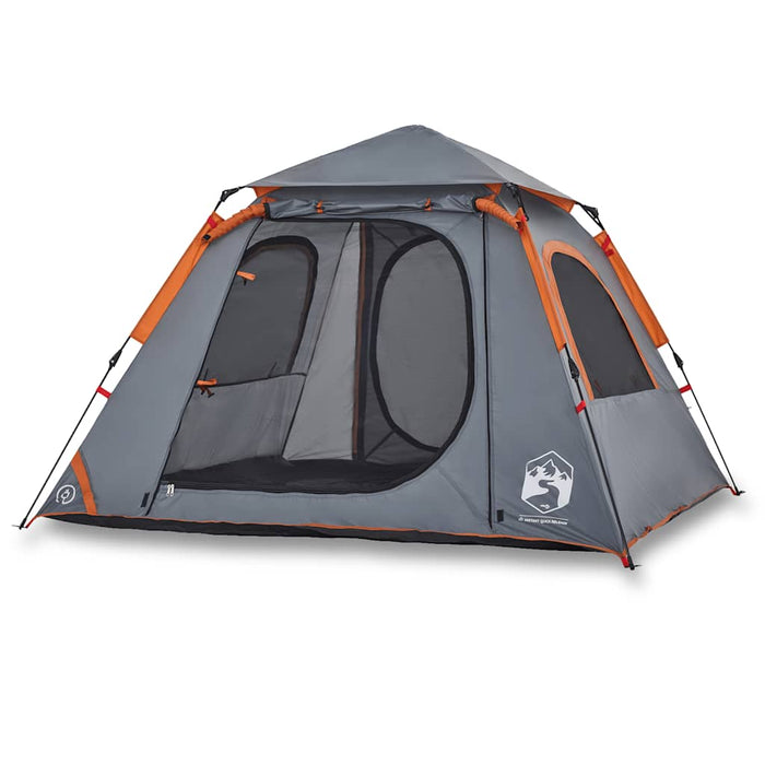 Camping Tent Dome 4-Person Grey and Orange Quick Release