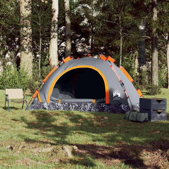 Camping Tent 3-Person Grey and Orange Quick Release