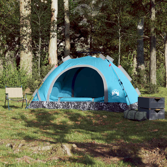 Cort de camping pentru 4 persoane, albastru cu eliberare rapidă