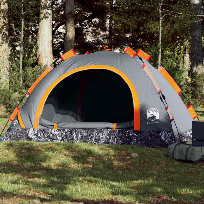 Camping Tent 4-Person Grey and Orange Quick Release