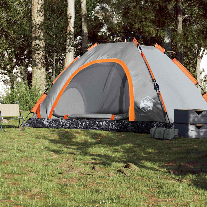 Cort de camping pentru 5 persoane, gri și portocaliu, cu eliberare rapidă