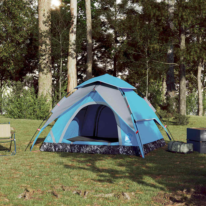 Cort de camping Dome pentru 4 persoane, cu eliberare rapidă albastră