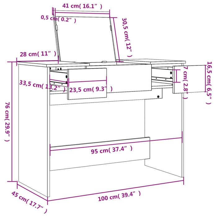 Dressing Table with Mirror Concrete Grey 100x45x76 cm