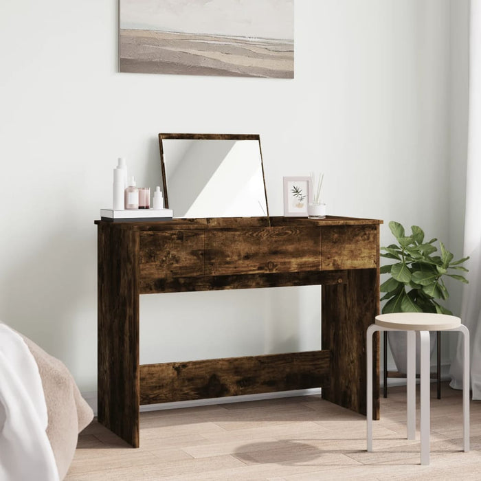 Dressing Table with Mirror Smoked Oak 100x45x76 cm