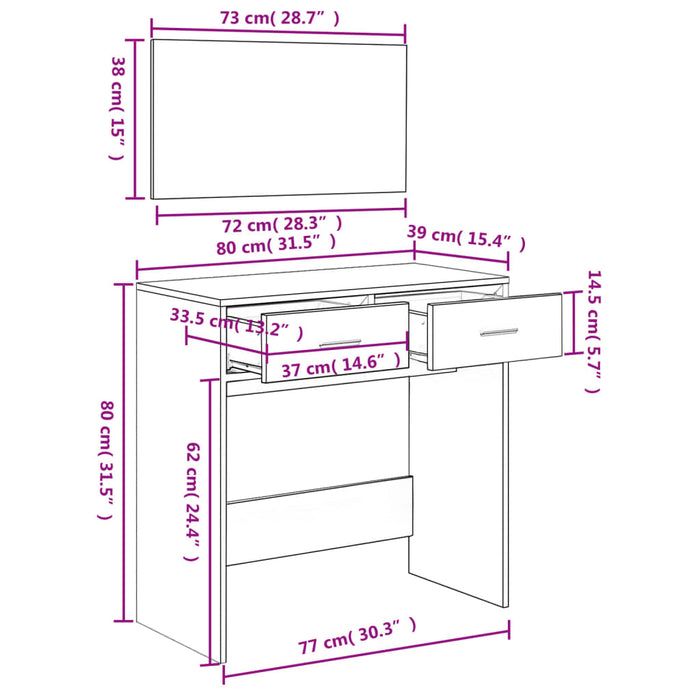 Dressing Table with Mirror Concrete Grey 80x39x80 cm