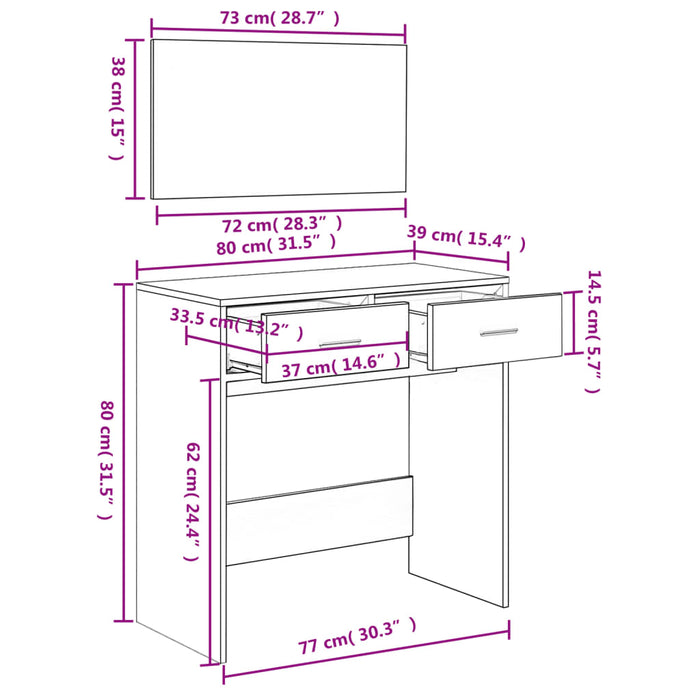 Dressing Table with Mirror Smoked Oak 80x39x80 cm