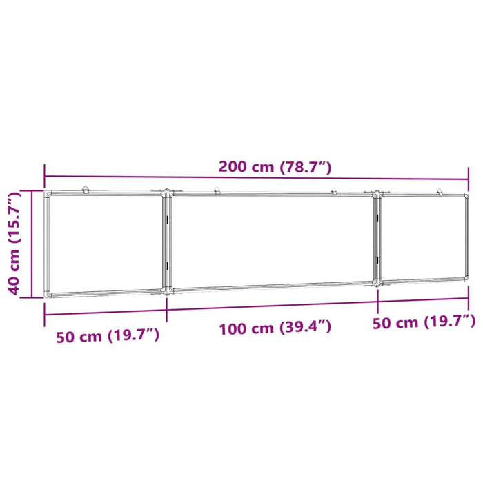 Magnetic Whiteboard Foldable 200x40x1.7 cm Aluminium