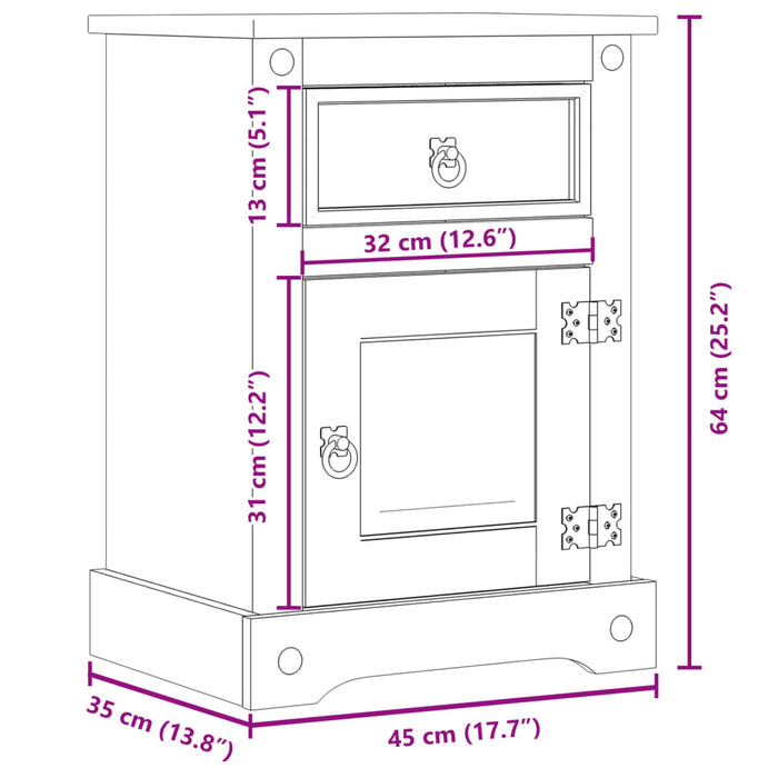 Bedside Cabinet Corona 45x35x64 cm Solid Wood Pine