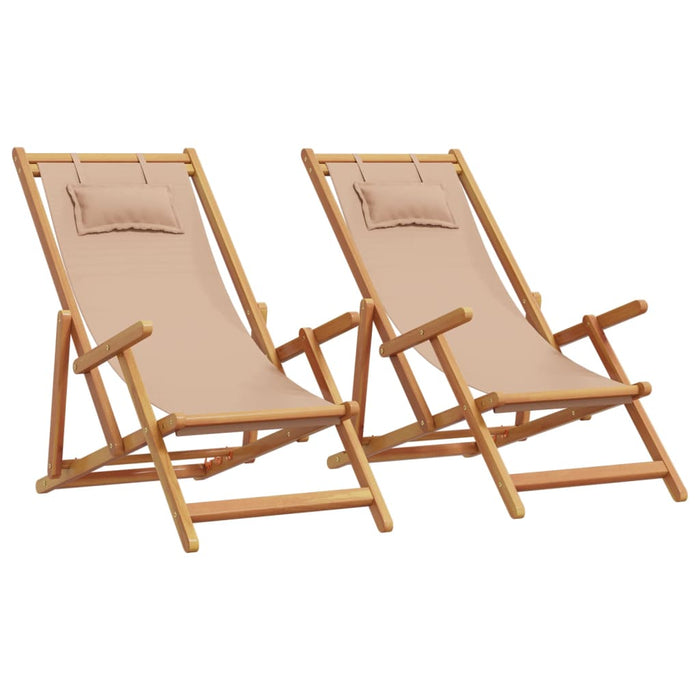 Folding Beach Chairs 2 pcs Taupe Fabric and Solid Wood