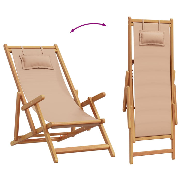 Folding Beach Chairs 2 pcs Taupe Fabric and Solid Wood