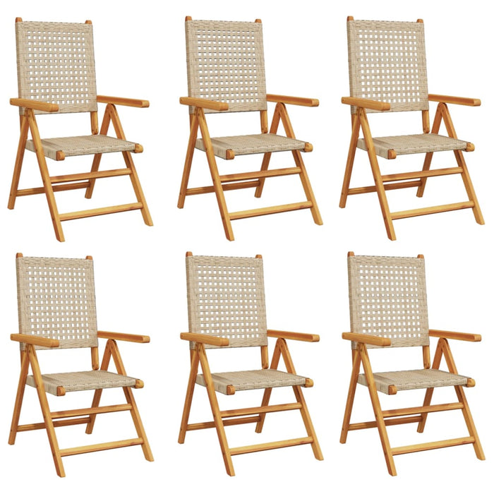 Reclining Garden Chairs 6 pcs Beige Poly Rattan and Solid Wood