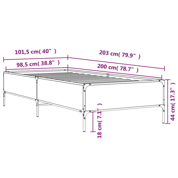 Bed Frame without Mattress Grey Sonoma 100x200 cm