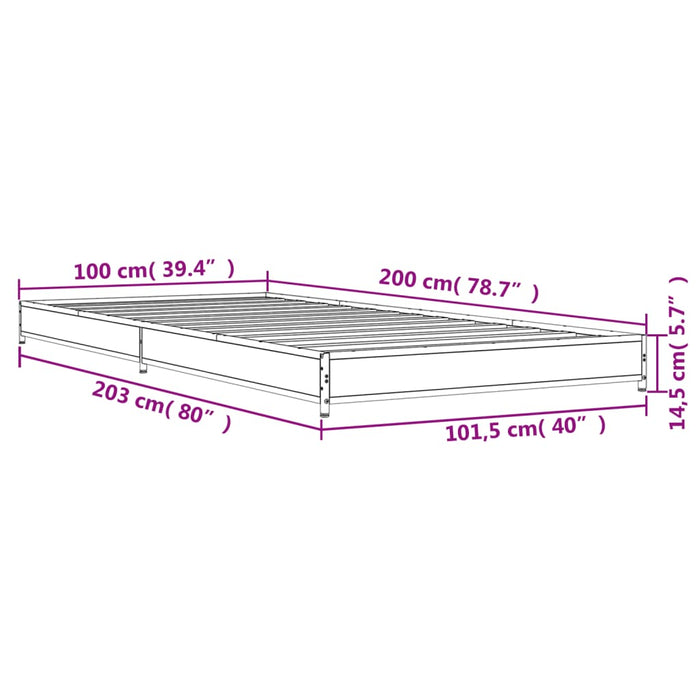 Bed Frame without Mattress Grey Sonoma 100x200 cm