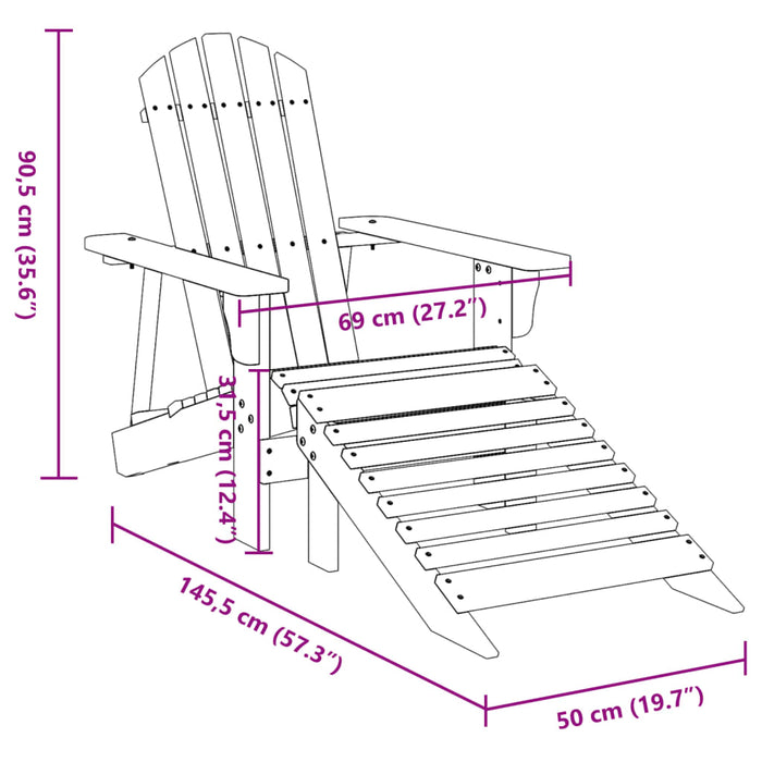 Adirondack Chair with Ottoman Blue Solid Wood Fir