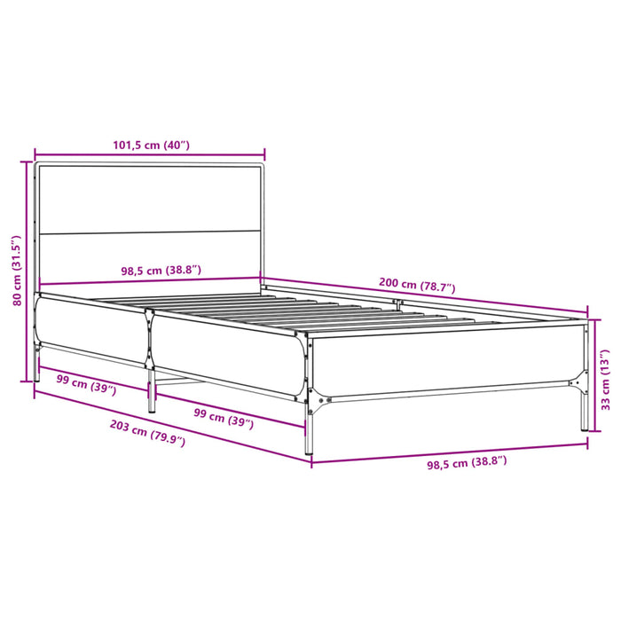 Bed Frame without Mattress Black 100x200 cm