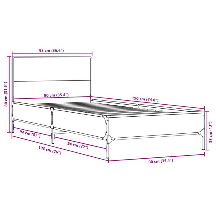 Bed Frame without Mattress Brown Oak 90x190 cm Single