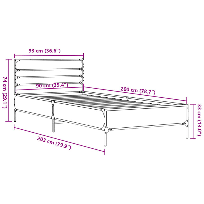 Bed Frame without Mattress Grey Sonoma 90x200 cm