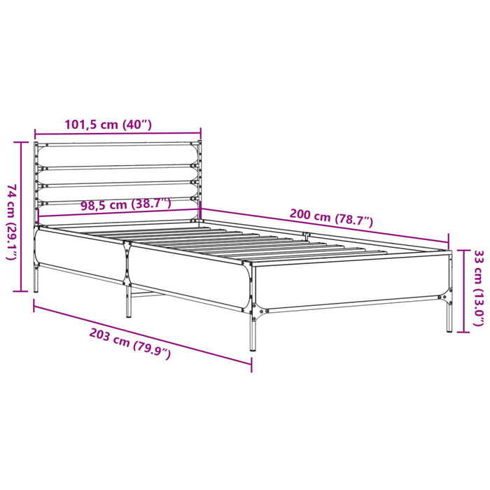 Bed Frame without Mattress Grey Sonoma 100x200 cm