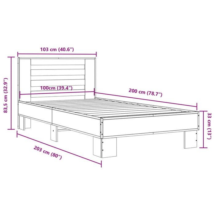 Bed Frame without Mattress Black 100x200 cm