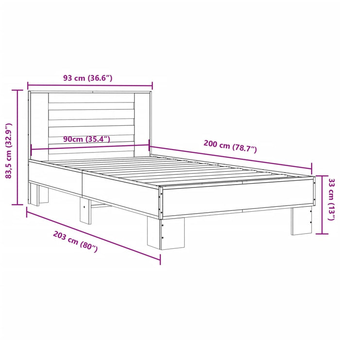 Bed Frame without Mattress Black 90x200 cm