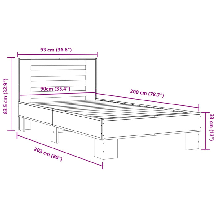 Bed Frame without Mattress Sonoma Oak 90x200 cm