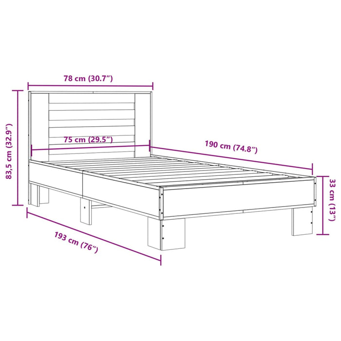 Bed Frame without Mattress Grey Sonoma 75x190 cm Small Single