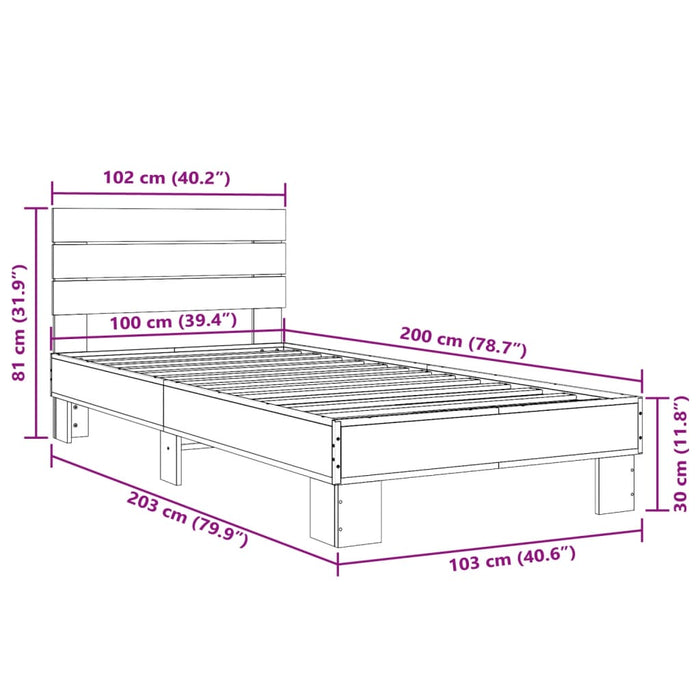 Bed Frame without Mattress Black 100x200 cm