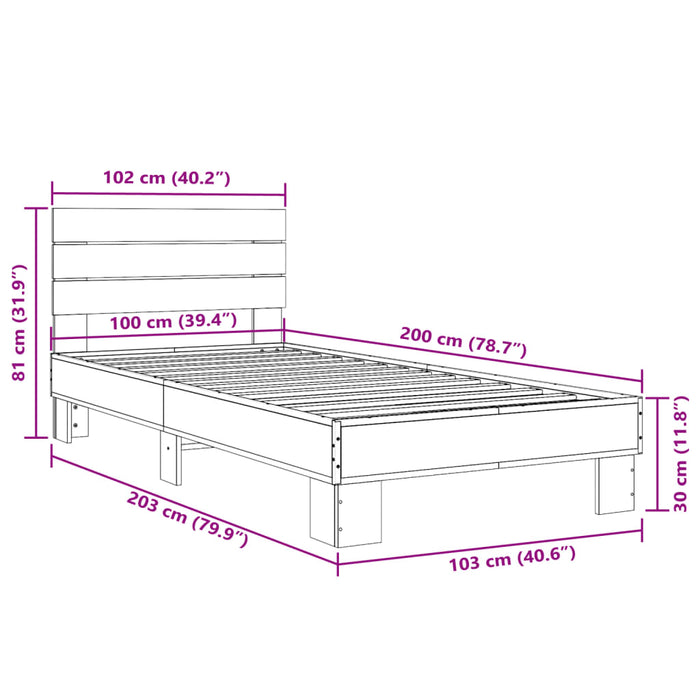 Bed Frame without Mattress Smoked Oak 100x200 cm