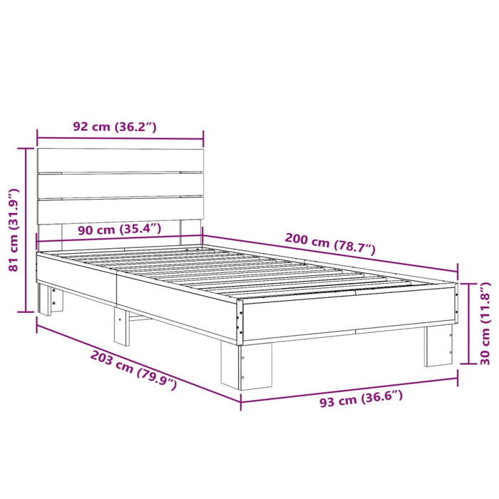 Bed Frame without Mattress Black 90x200 cm