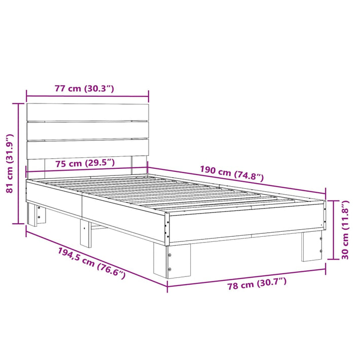 Bed Frame without Mattress Sonoma Oak 75x190 cm Small Single