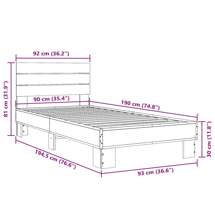 Bed Frame without Mattress Smoked Oak 90x190 cm Single