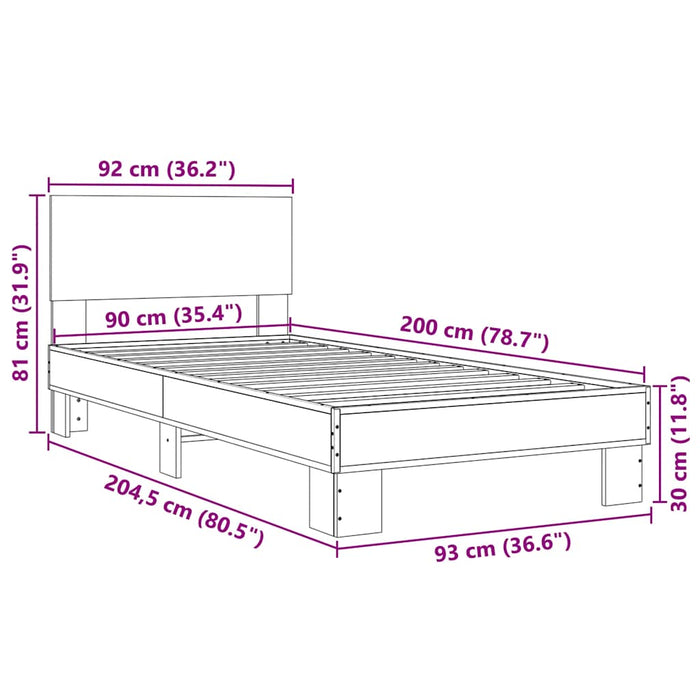 Bed Frame without Mattress Black 90x200 cm