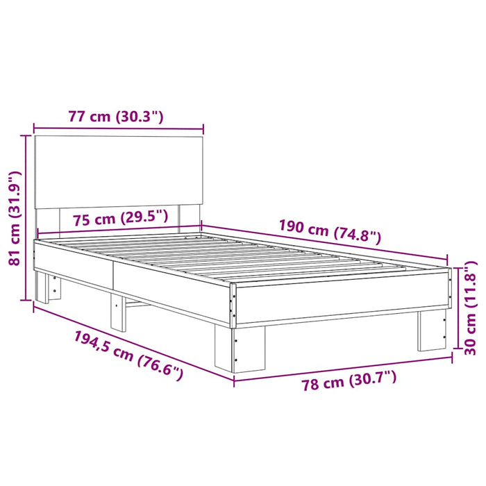 Bed Frame without Mattress Sonoma Oak 75x190 cm Small Single