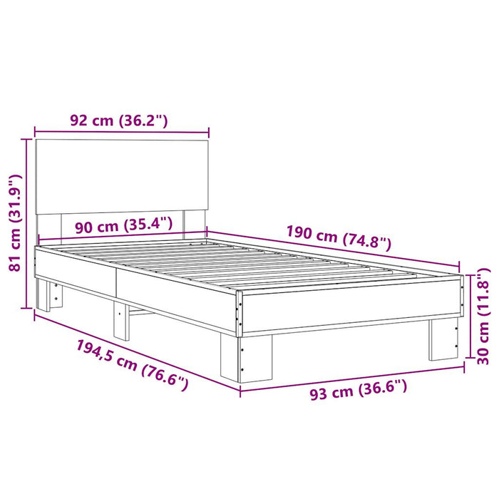 Bed Frame without Mattress Brown Oak 90x190 cm Single