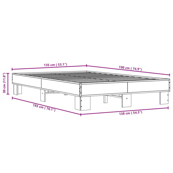 Bed Frame without Mattress Grey Sonoma 135x190 cm Double