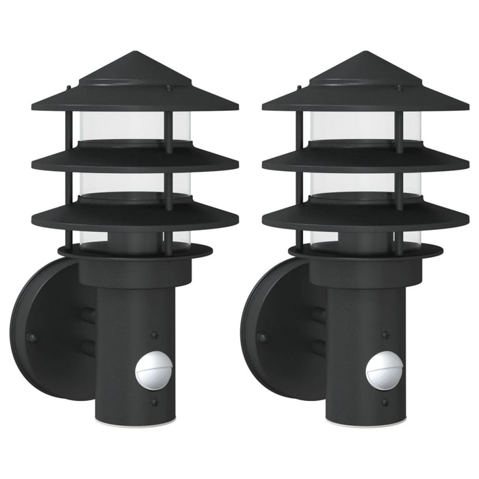 Outdoor Wall Lights with Sensors 2pcs Black Stainless Steel