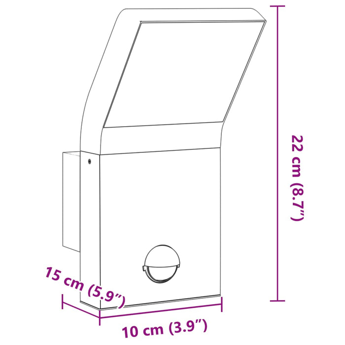 Outdoor LED Wall Light with Sensor Black Die-cast Aluminium