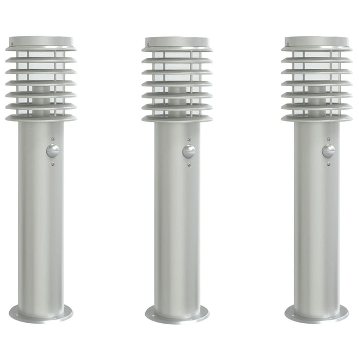 Outdoor Floor Lamps with Sensors 3pcs Silver 60 cm Stainless Steel