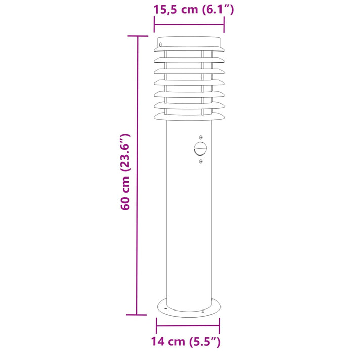 Outdoor Floor Lamps with Sensors 3pcs Silver 60 cm Stainless Steel