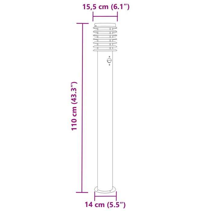 Lampa de exterior cu senzor argintiu 110cm otel inoxidabil